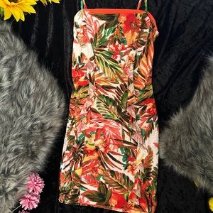 Tropical orange party dress.